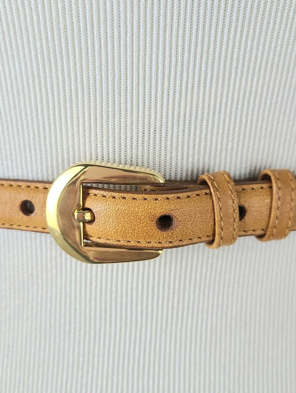Pierre Cardin Tan Full Grain Cowhide Skinny Vintage Belt
